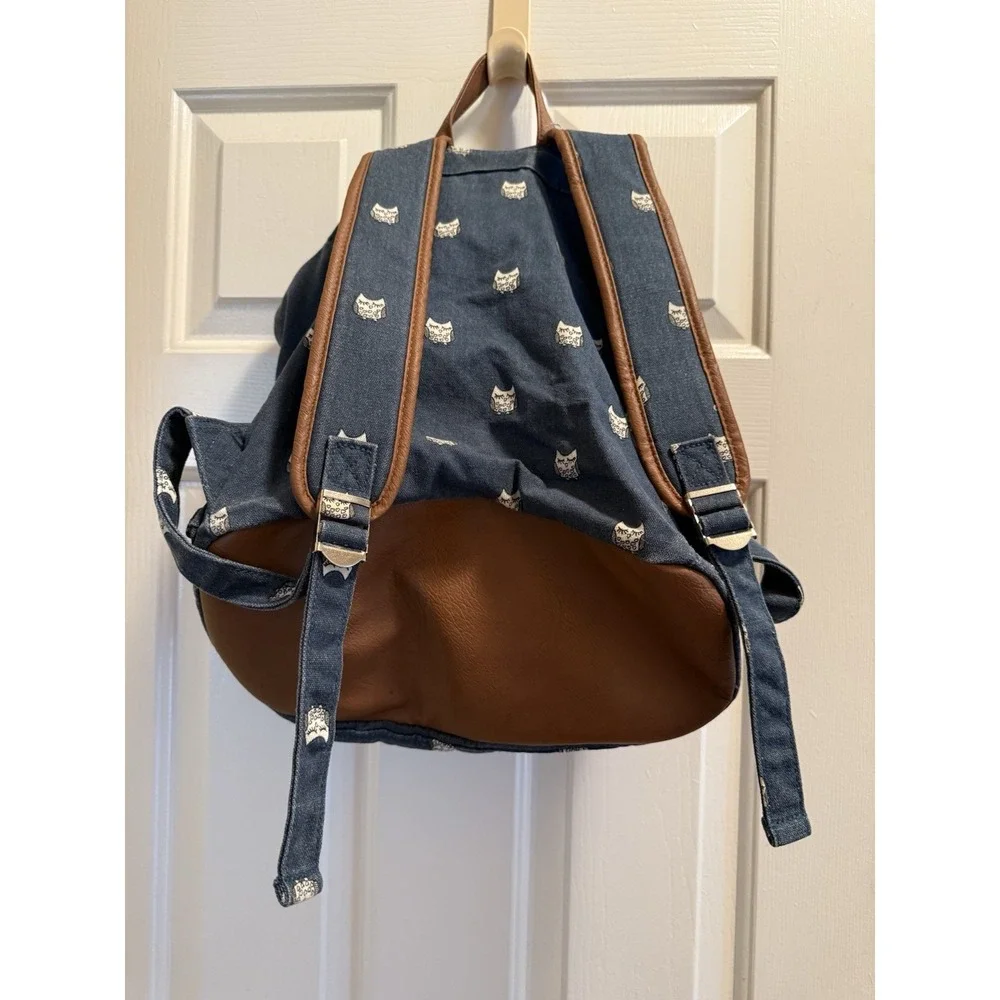 Mudd Blue‎ Denim Owl Print Backpack